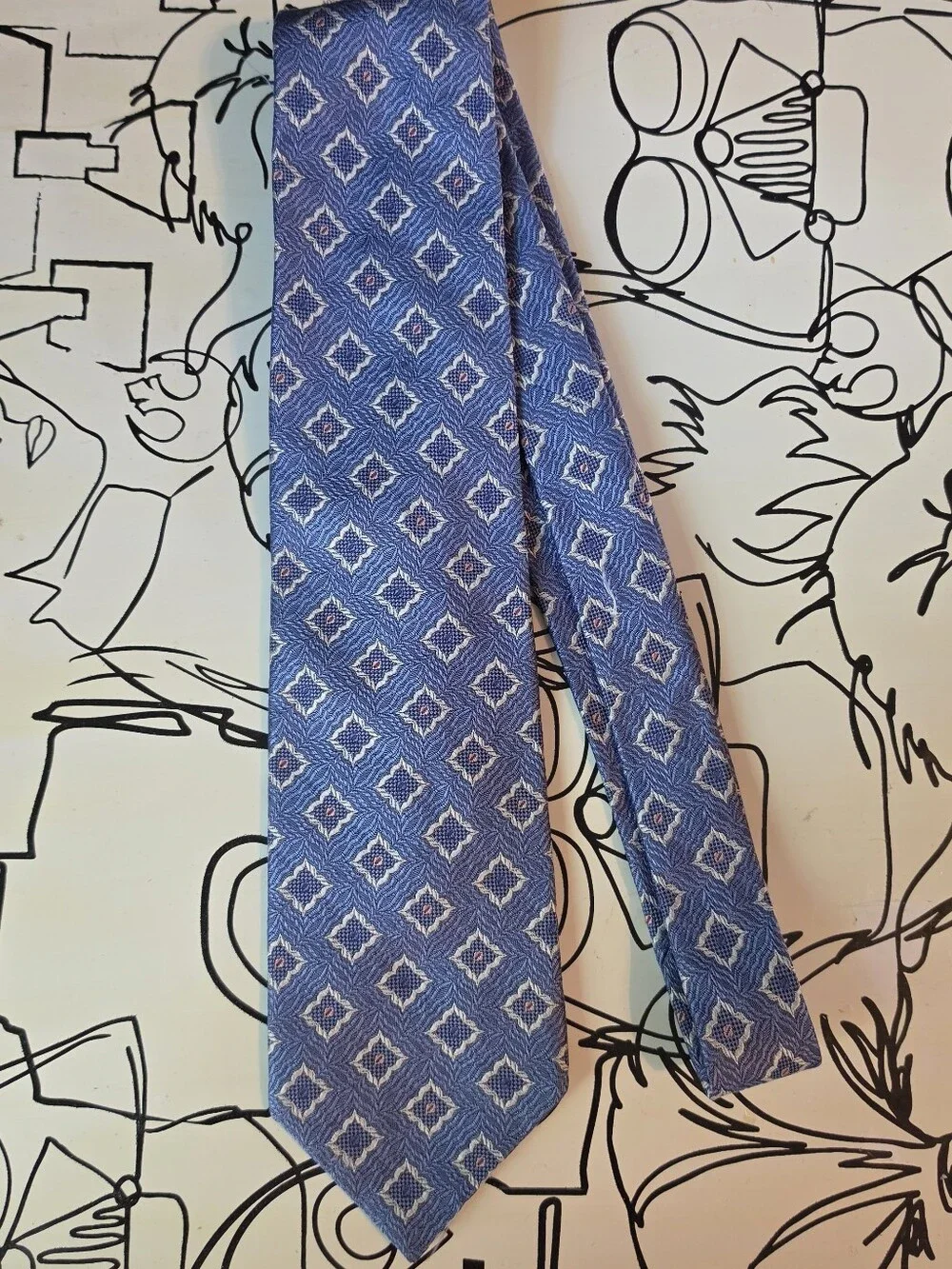 Robert Talbott Extra Long Silk Tie Blue Geometric XL 63